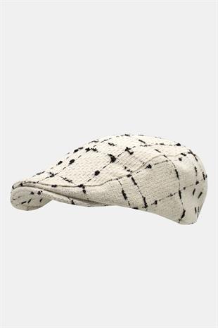 Erkek Kışlık Flat Cap Desenli Yünlü Kasket Şapka