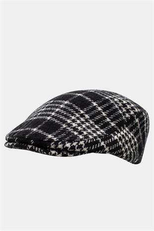 Erkek Kışlık Flat Cap Desenli Yünlü Kasket Şapka