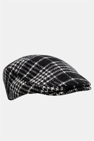 Erkek Kışlık Flat Cap Desenli Yünlü Kasket Şapka