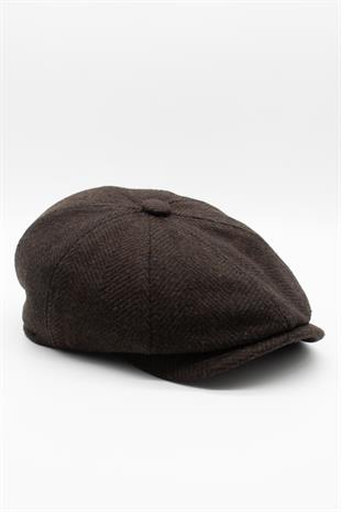 Mens Hat Tweed English Flat Cap-Brown