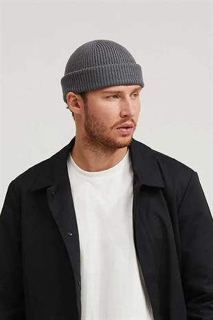 Erkek Koyu Gri Örgü Docker Bere Skullcap