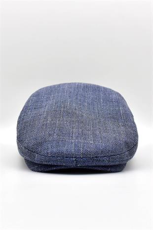 Erkek Lacivert Kasket Keten Yazlık Flat Cap Şapka