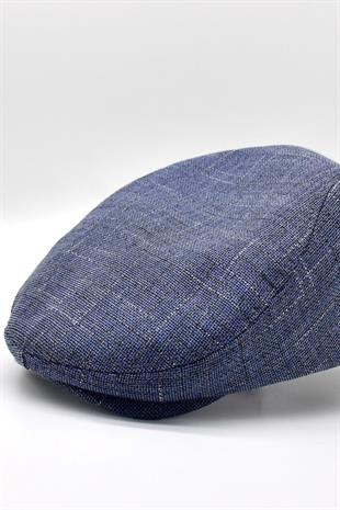Erkek Lacivert Kasket Keten Yazlık Flat Cap Şapka