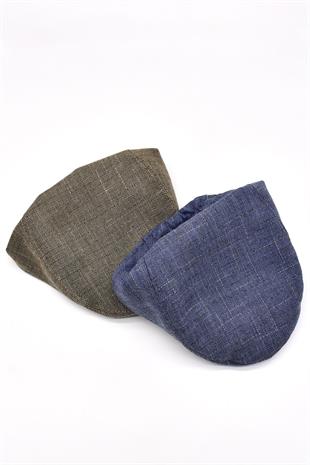 Erkek Lacivert Kasket Keten Yazlık Flat Cap Şapka