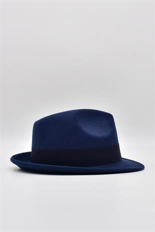 Erkek Lacivert Keçe Trilby Fötr Şapka