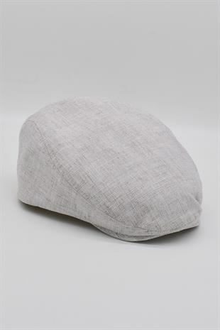 Erkek Mevsimlik Pamuklu Kasket Flat Cap Krem Şapka