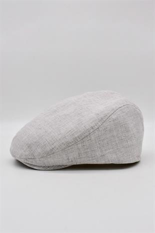 Erkek Mevsimlik Pamuklu Kasket Flat Cap Krem Şapka