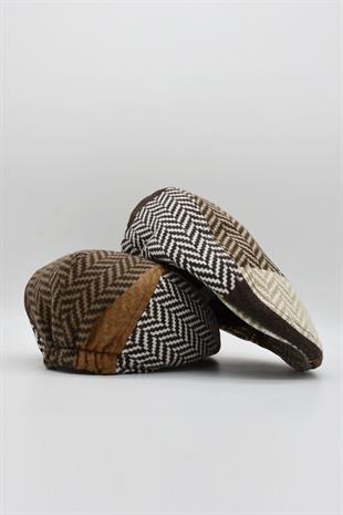 Erkek Multicolor Patchwork Sanatsal Desenli Yünlü Kışlık Kasket