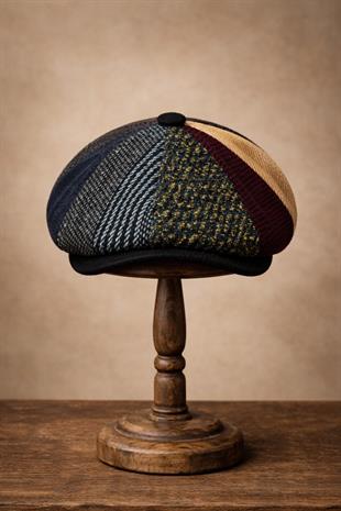 Erkek Patchwork Desenli Kasket Şapka – Vintage Retro İngiliz Flat Cap