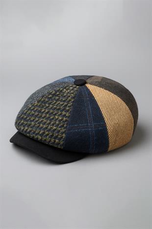 Mens Patchwork Tweed Winter Flat Cap English Newsboy Hat