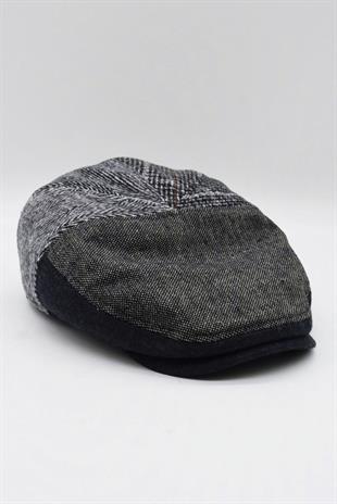 Mens Patchwork Tweed Winter Flat Cap English Newsboy Hat