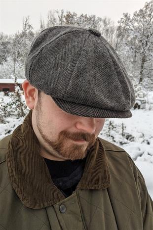 Erkek Şapka Kasket Peaky Blinders Balıksırtı Desenli Yün Şapka