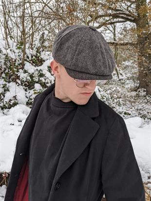 Erkek Şapka Kasket Peaky Blinders Balıksırtı Desenli Yün Şapka