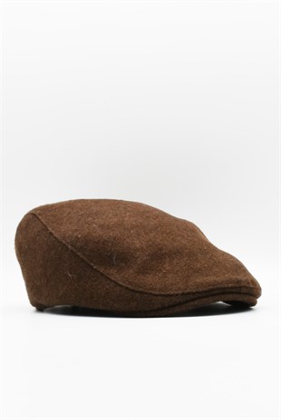 Erkek Şapka Kışlık Trend Flat Cap Yün Kasket Kahve