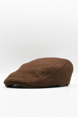 Erkek Şapka Kışlık Trend Flat Cap Yün Kasket Kahve