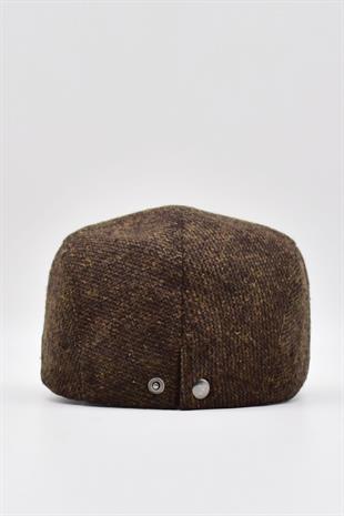 Mens Hat Winter Textured Leather with Accessories Sports Flat Cap-Brown