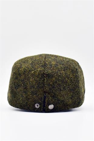 Mens Hat Winter Textured Leather with Accessories Sports Flat Cap-Khaki