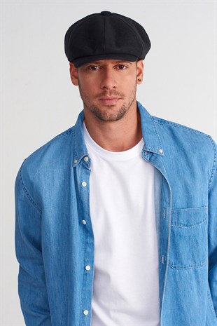 Mens Black Flat Cap Baretta Beckham Peaky Blinders Hat
