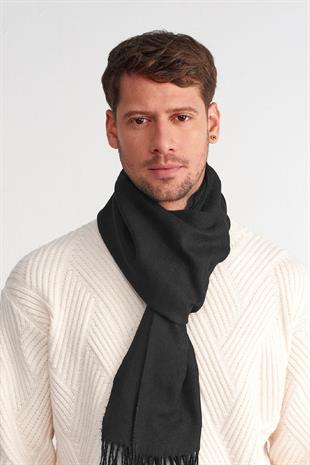 Erkek Siyah Kışlık Viskon Atkı Klasik Kaşkol