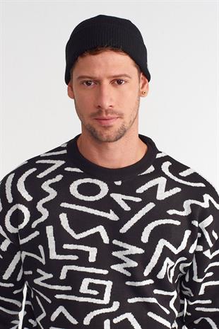 Çift Kat Erkek Sokak Stili Kısa Bere Skullcap Şapka Siyah