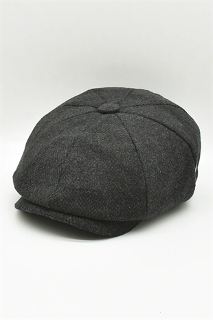 Erkek Yün Şapka Kasket Gotham Newsboy Cap-Siyah