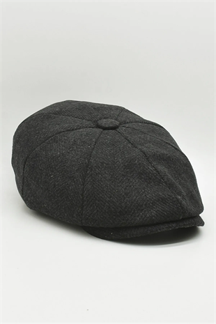 Erkek Yün Şapka Kasket Gotham Newsboy Cap-Siyah