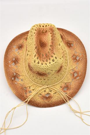 Gradient Beige Straw Cowboy Tarzı Hat