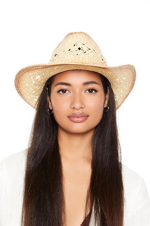 Gradient Beige Straw Cowboy Tarzı Hat