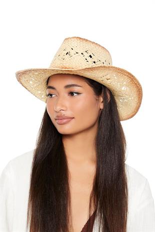 Gradient Beige Straw Cowboy Tarzı Hat