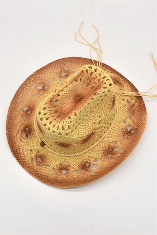 Gradient Beige Straw Cowboy Tarzı Hat
