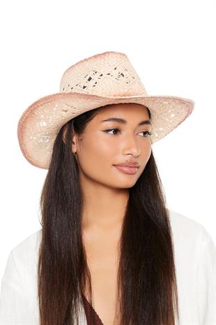 Gradient White Straw Cowboy Tarzı Hat
