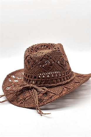 Gradient Kahve Hasır Kovboy Tarzı Şapka