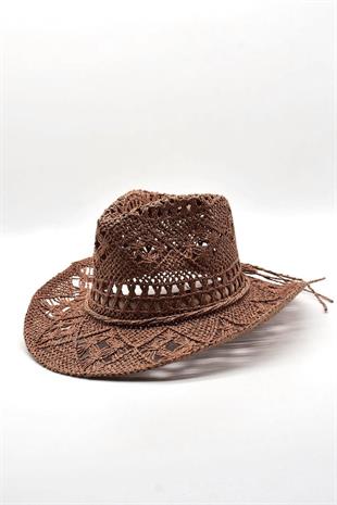 Gradient Kahve Hasır Kovboy Tarzı Şapka