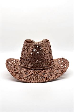 Gradient Kahve Hasır Kovboy Tarzı Şapka