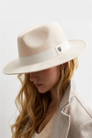 Kadın Krem Fedora Şapka Kovboy Stili Panama Fötr Şapka