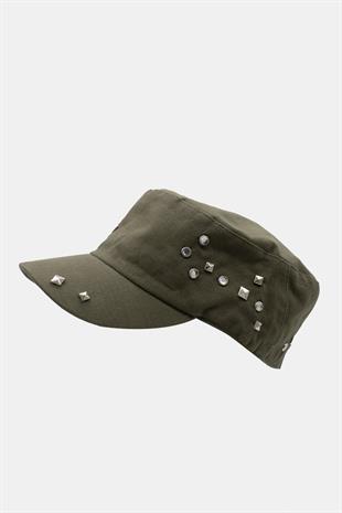 Womens Military Style Khaki Beaded Designed Hat Full Cap 57cm
