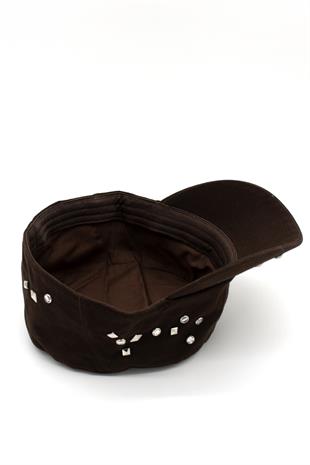 Womens Military Style Brown Beaded Designed Hat Full Cap 57cm