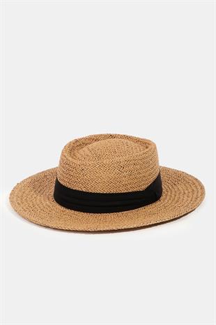 Womens Adjustable Straw Hat Camel Soft Textured Beach Tatil Hat