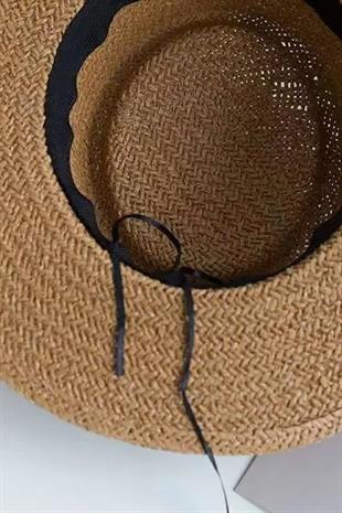 Womens Adjustable Straw Hat Camel Soft Textured Beach Tatil Hat