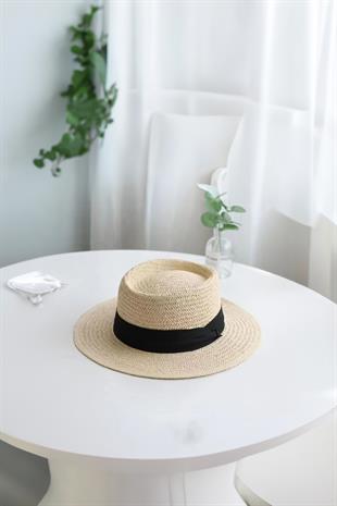 Kadın Ayarlanabilir Hasır Şapka Bej Yumuşak Dokulu Plaj Tatil Şapkası