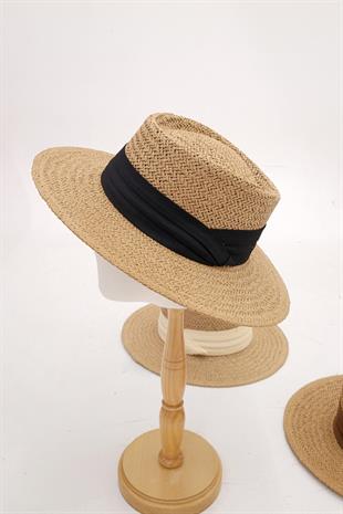 Womens Adjustable Straw Hat Camel Soft Textured Beach Tatil Hat