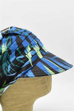 Kadın Bağlamalı Eşarp Siperli Desenli Plaj Şapkası