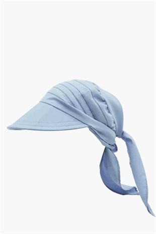 Kadın Bağlamalı Siperli Eşarp Bandana Plaj Şapkası 2li Paket Haki/Mavi