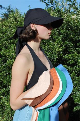 Kadın Bağlamalı Siperli Eşarp Bandana Plaj Şapkası 2li Paket Pembe/Beyaz