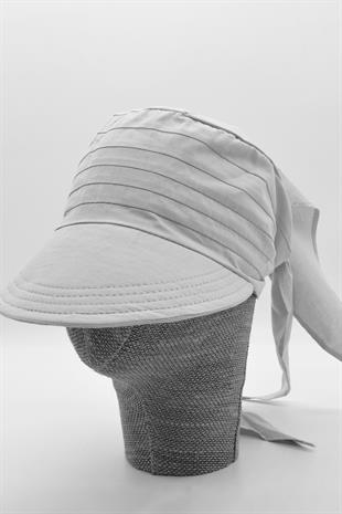 Kadın Bağlamalı Siperli Eşarp Bandana Plaj Şapkası 2li Paket Kırmızı/Beyaz