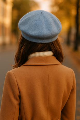 Kadın Bebe Mavi Triko Fransız Bere – Yumuşak Dokulu Kışlık Model