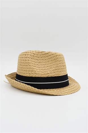 Kadın Bej Hasır Şapka Doğal Örgü Yazlık Fötr