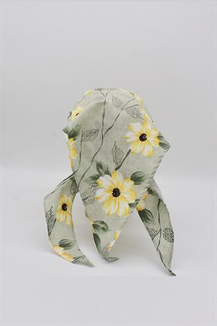 Kadın Çiçek Desen Bağlamalı Eşarp Siperli Bandana Plaj Şapkası