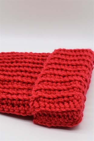 Womens Handmade Winter Beanie Coral Red