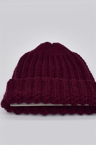 Womens Handmade Winter Beanie Burgundy